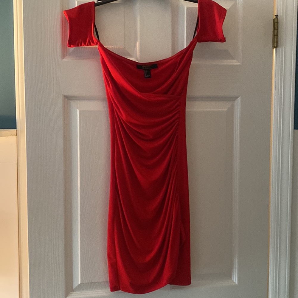 Red fancy off shoulder mini dress